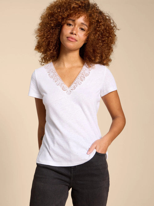 White Stuff Ellie Lace Tee in Brilliant White