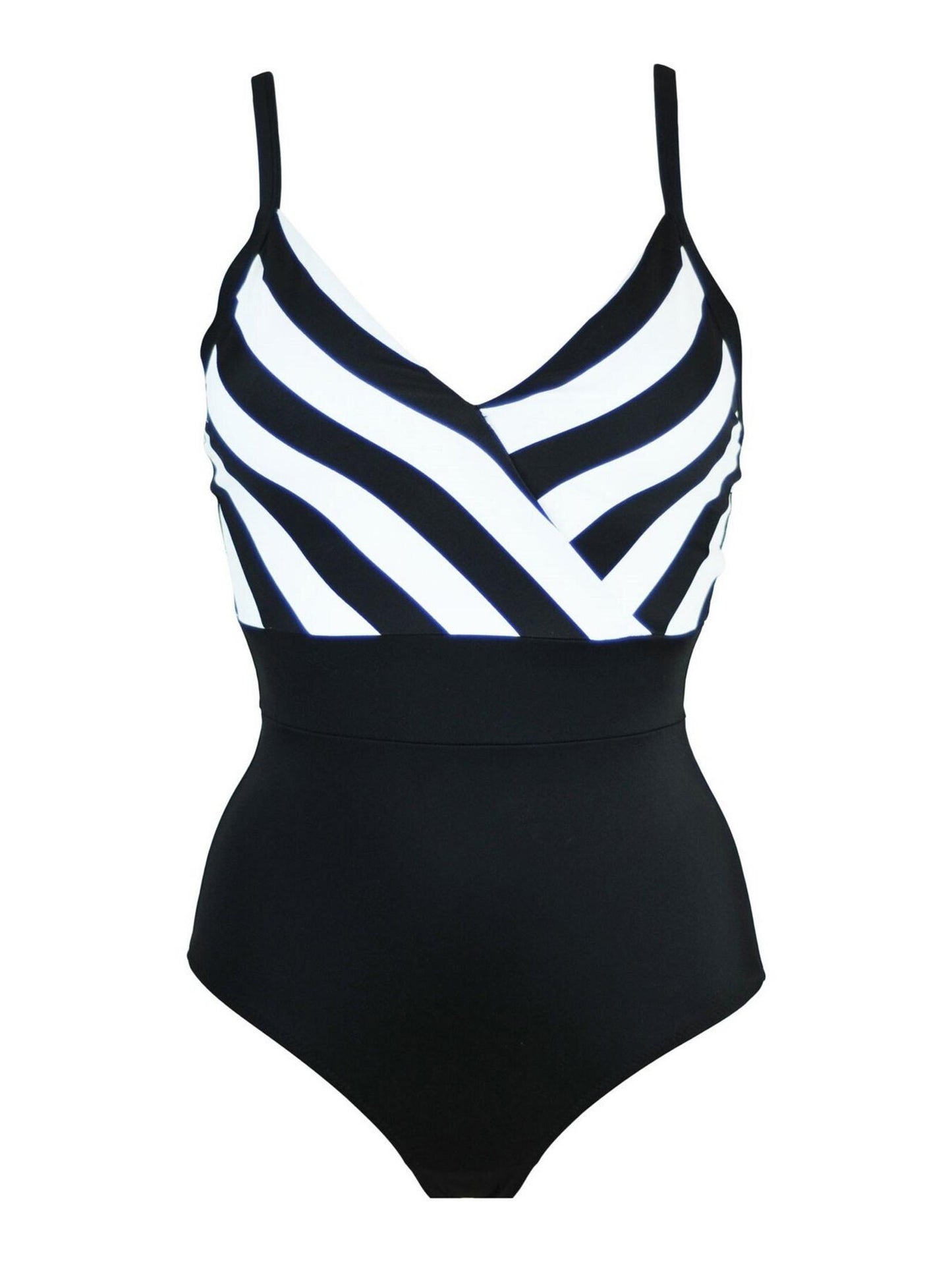 High Line V Neck Control Swimsuit - Black/White