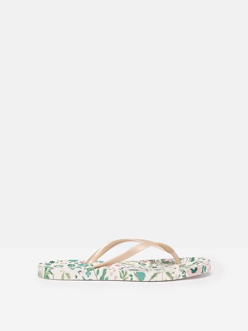 Joules Sunvale Printed Flip Flops in Cream