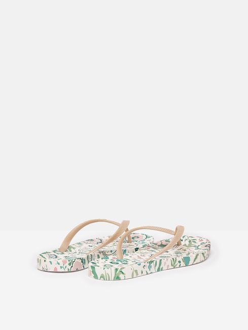 Joules Sunvale Printed Flip Flops in Cream