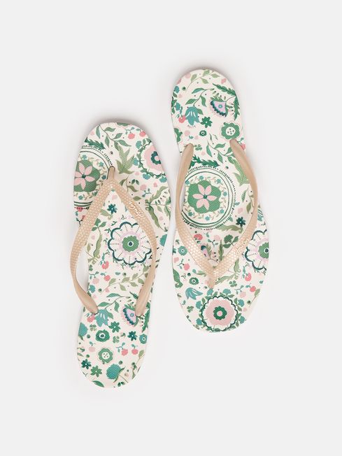 Joules Sunvale Printed Flip Flops in Cream