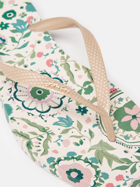 Joules Sunvale Printed Flip Flops in Cream