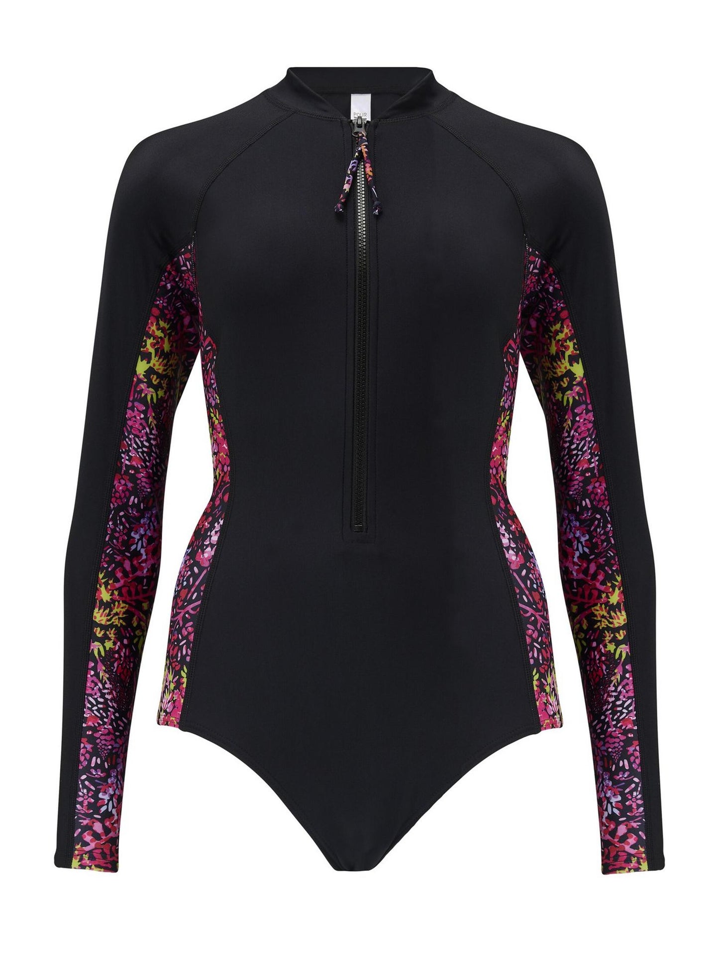 Pour Moi Energy Long Sleeved Zip Front Paddle Swimsuit - Black/Confetti