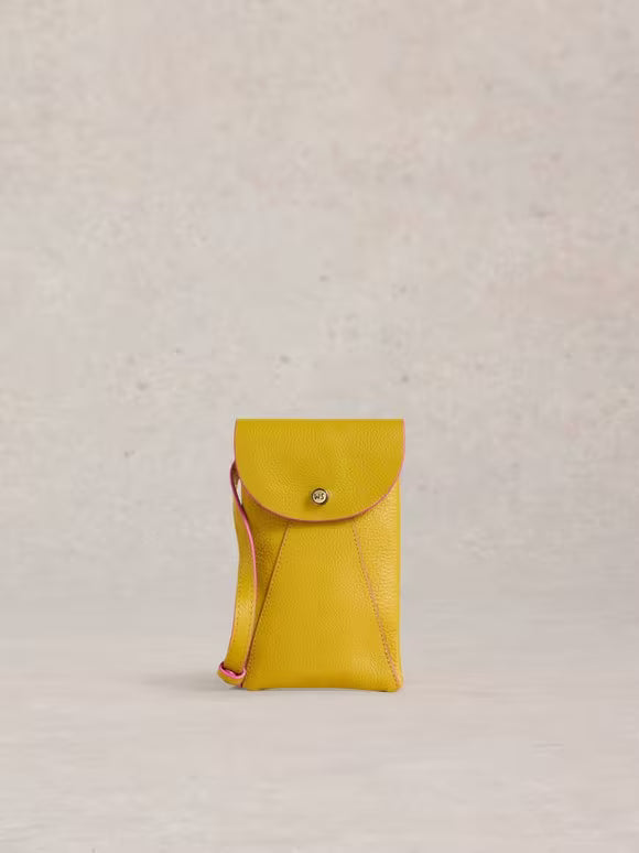 White Stuff Coco Leather Phone Bag in Dark Chartreuse