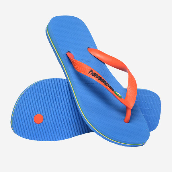 Havaianas Brasil Logo Flip Flops in Blue/Orange