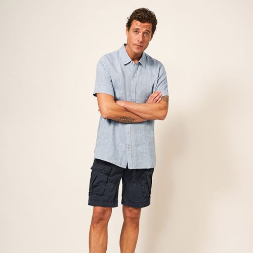 White Stuff Pembroke Short sleeved Linen Shirt in Chambray Blue