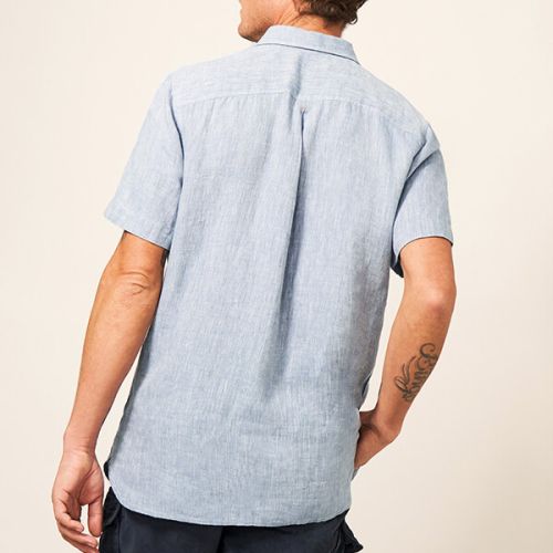 White Stuff Pembroke Short sleeved Linen Shirt in Chambray Blue