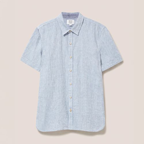 White Stuff Pembroke Short sleeved Linen Shirt in Chambray Blue