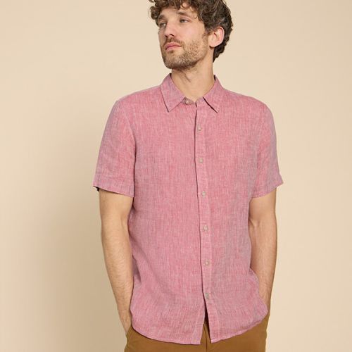 White Stuff Pembroke Short sleeved Linen Shirt in Mid Red