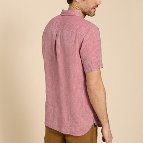 White Stuff Pembroke Short sleeved Linen Shirt in Mid Red