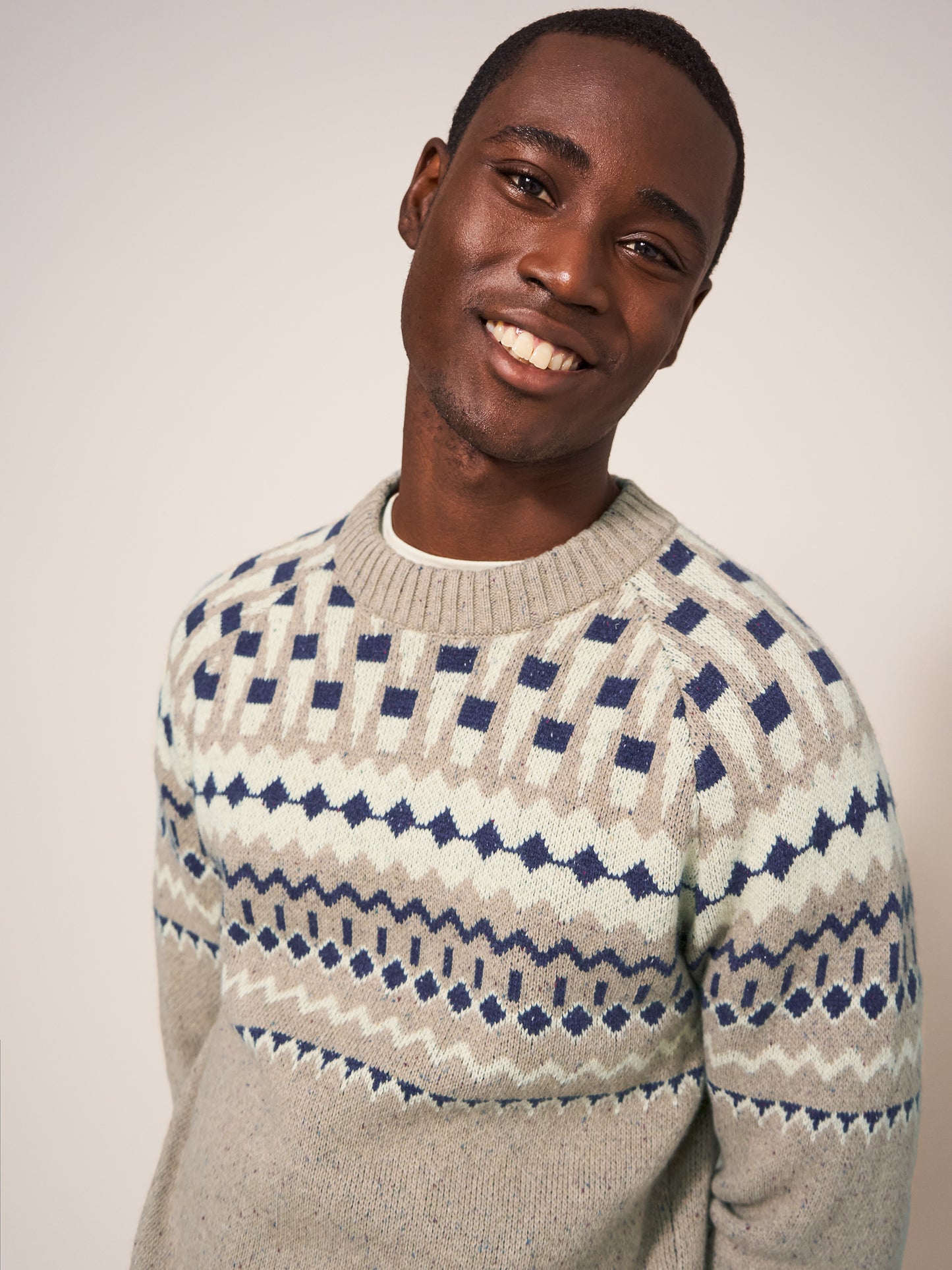 White Stuff Nordic Yoke Fairisle Crew in Dark Natural