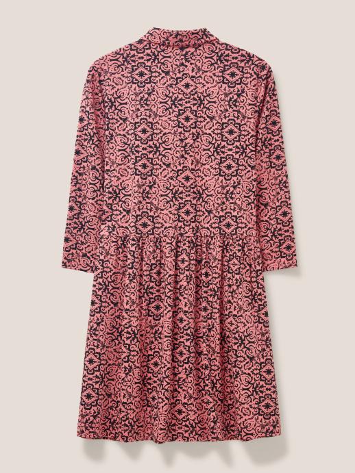 White Stuff Everly Jersey Cotton Shirt Dress in Red Multi