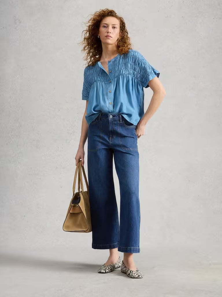 White Stuff Tia Cropped Wide Leg Jean in Dark Denim