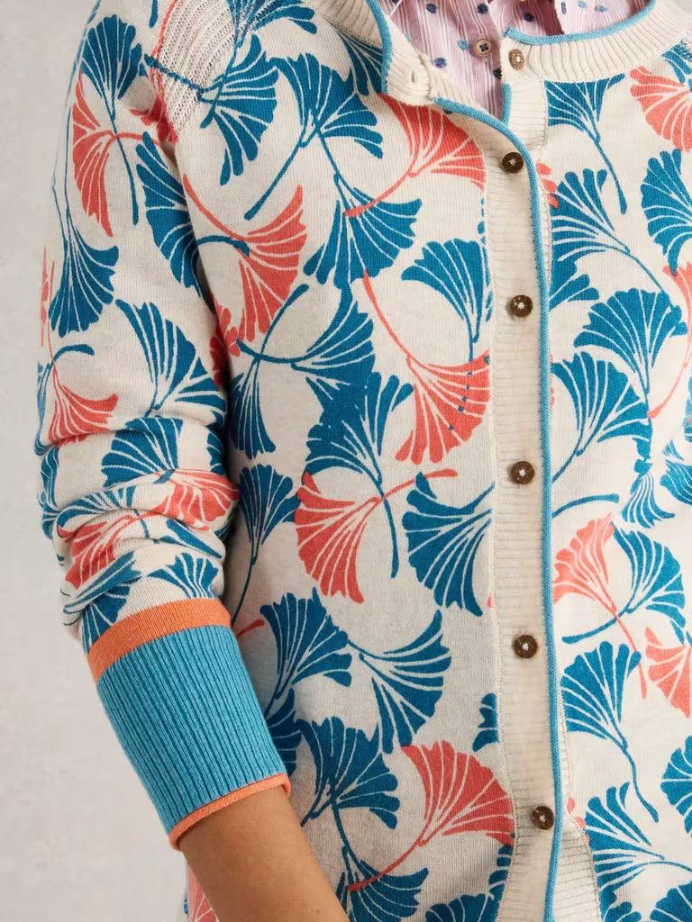 White Stuff Lulu Printed Cardigan in Natural Print