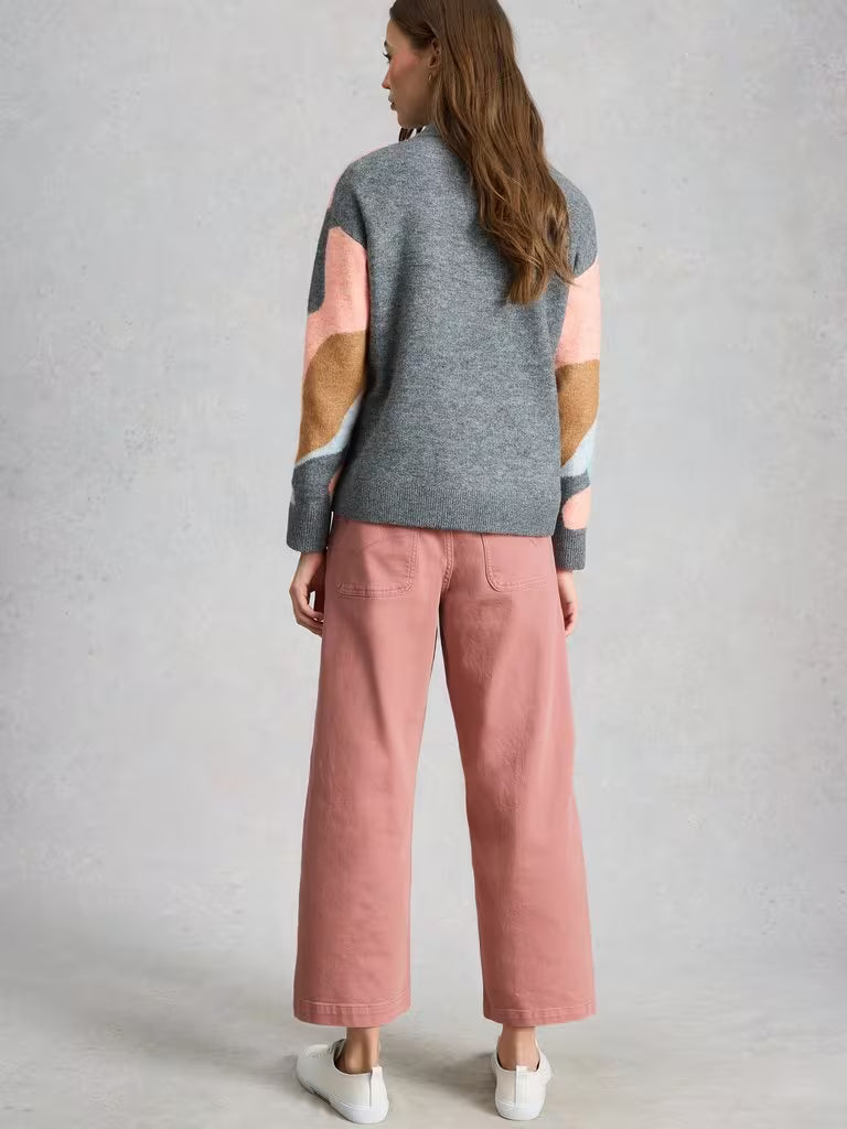 White Stuff Tia Cropped Wide Leg Jeans in Dusty Pink