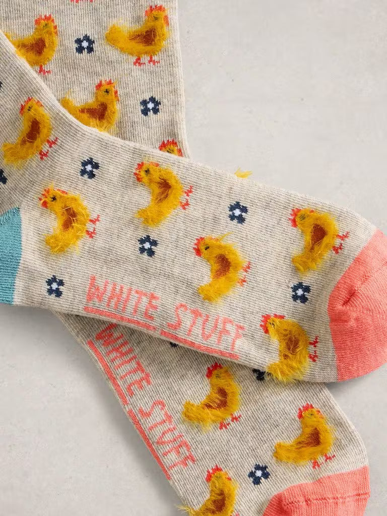 White Stuff Fluffy Chicken Ankle Socks in Natural Multi