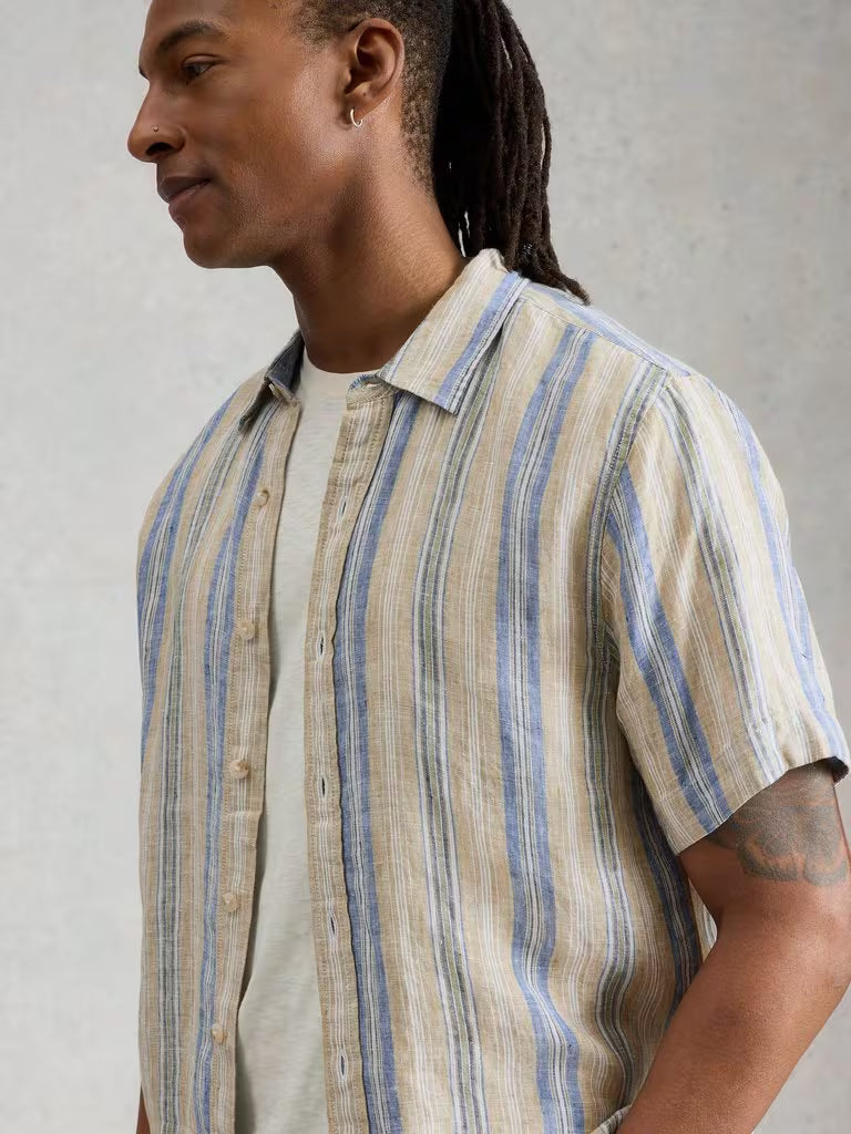 White Stuff Keswick Linen Stripe Shirt in Green Multi