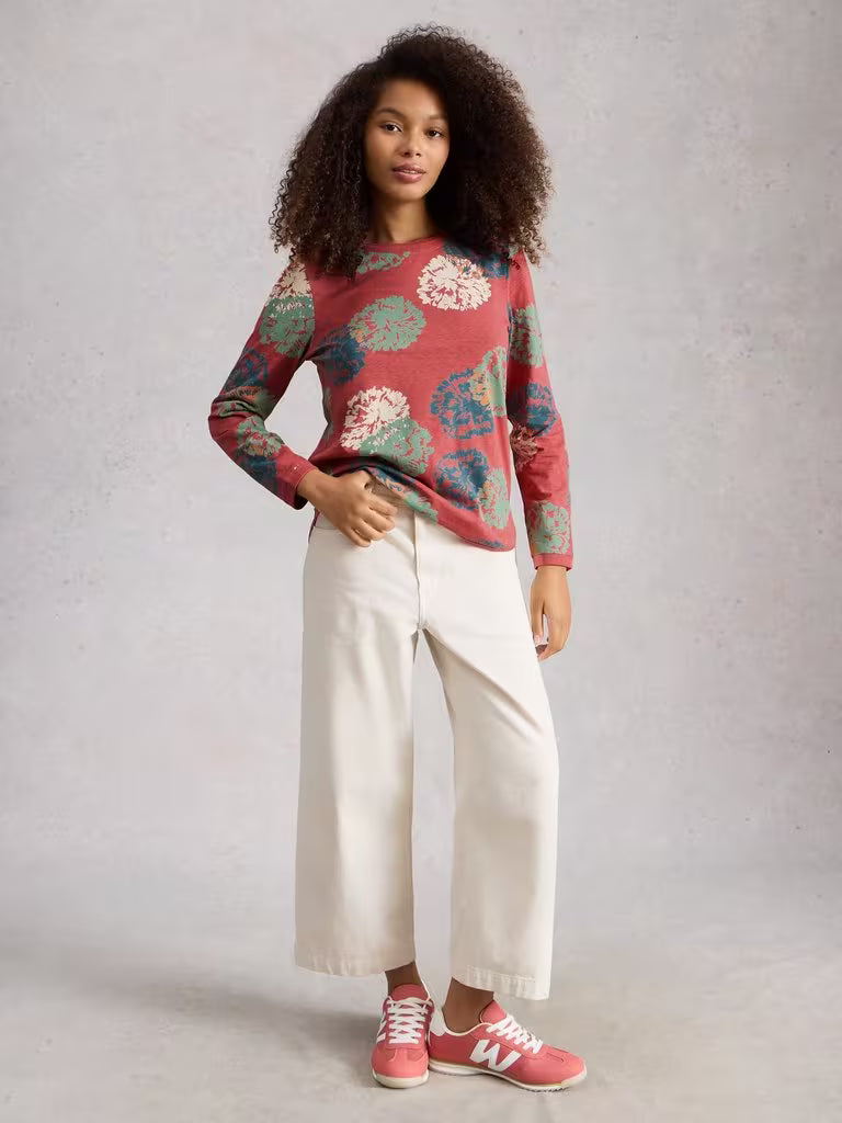 White Stuff Clara Long Sleeve Crew Neck in Pink Print