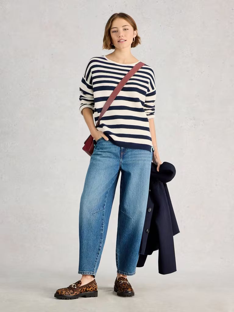 White Stuff Jana Crew Neck Stripe Jumper in Navy Multi