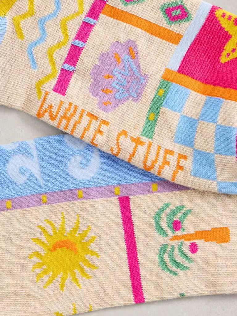 White Stuff Summer Print Ankle Sock in Natural Multi