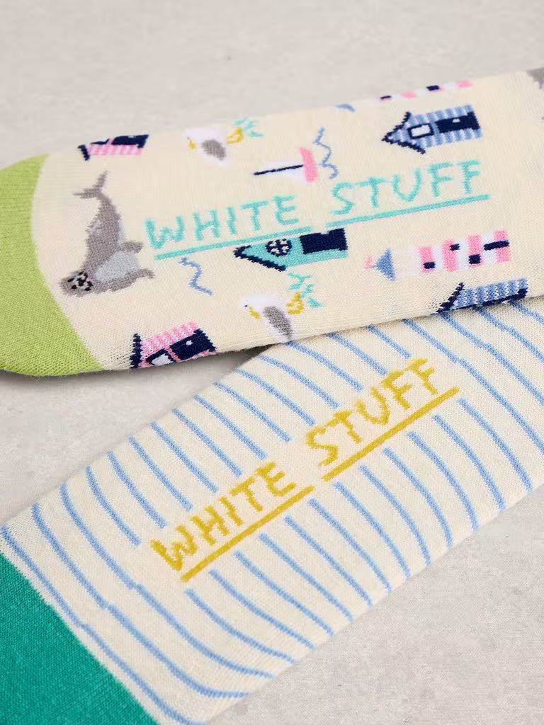 White Stuff 2 Pack Beach Seal No Show Socks in Natural Multi
