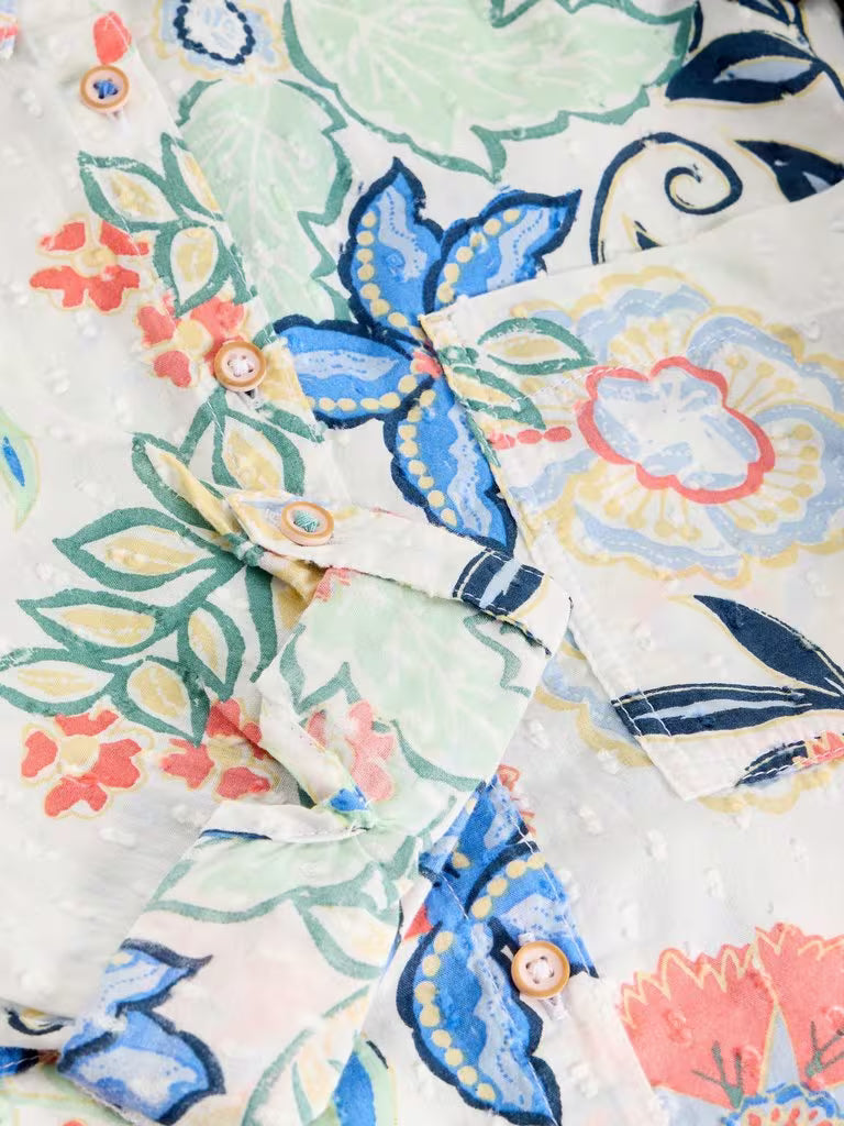 White Stuff Organic Cotton Print Shirt in Ivory Multi