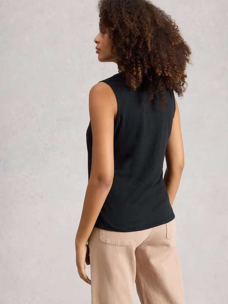 White Stuff Ellie V Neck Lace Vest in Pure Black