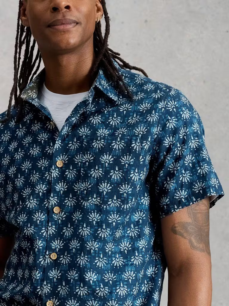 White Stuff Finsbury Batik Print Shirt in Navy Print