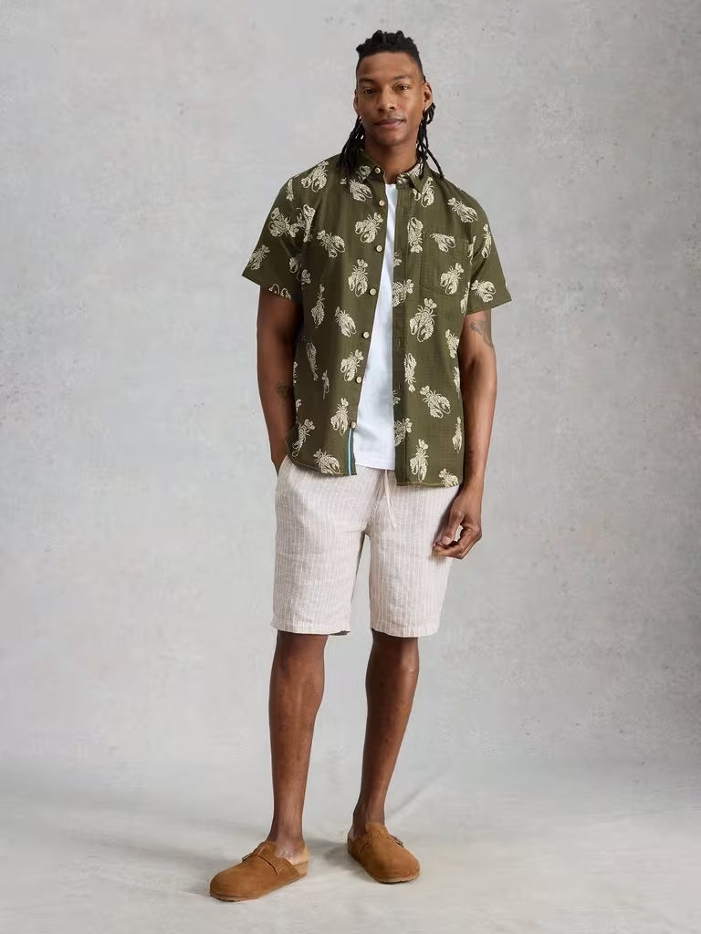 White Stuff Finsbury Shrimp Print Shirt in Green Print