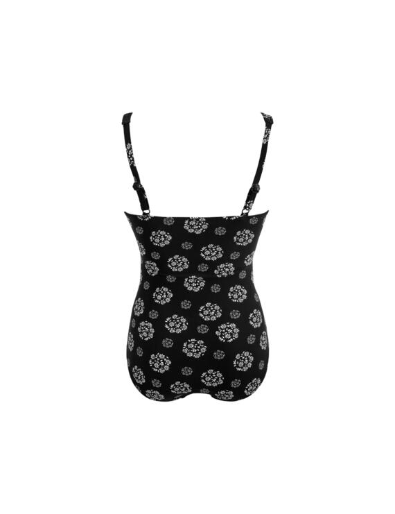 Pour Moi Santa Barbara Ruched Tummy Control Swimsuit in Black/White