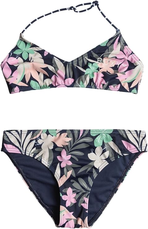 Roxy Girl's Ilacabo Active Tri Bra Set Bikini Set in Navy Floral