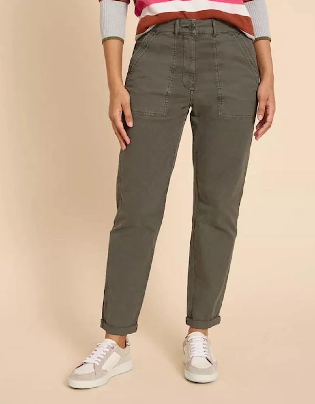 White Stuff Twisted Chino Trousers in Khaki Green