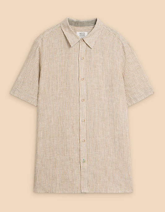 White Stuff Pembroke Short sleeved Linen Shirt in Tan Multi