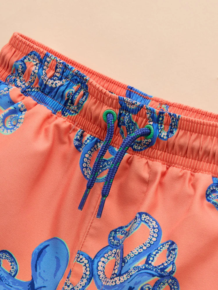 Joules Ocean Swim Shorts in Orange Octopus