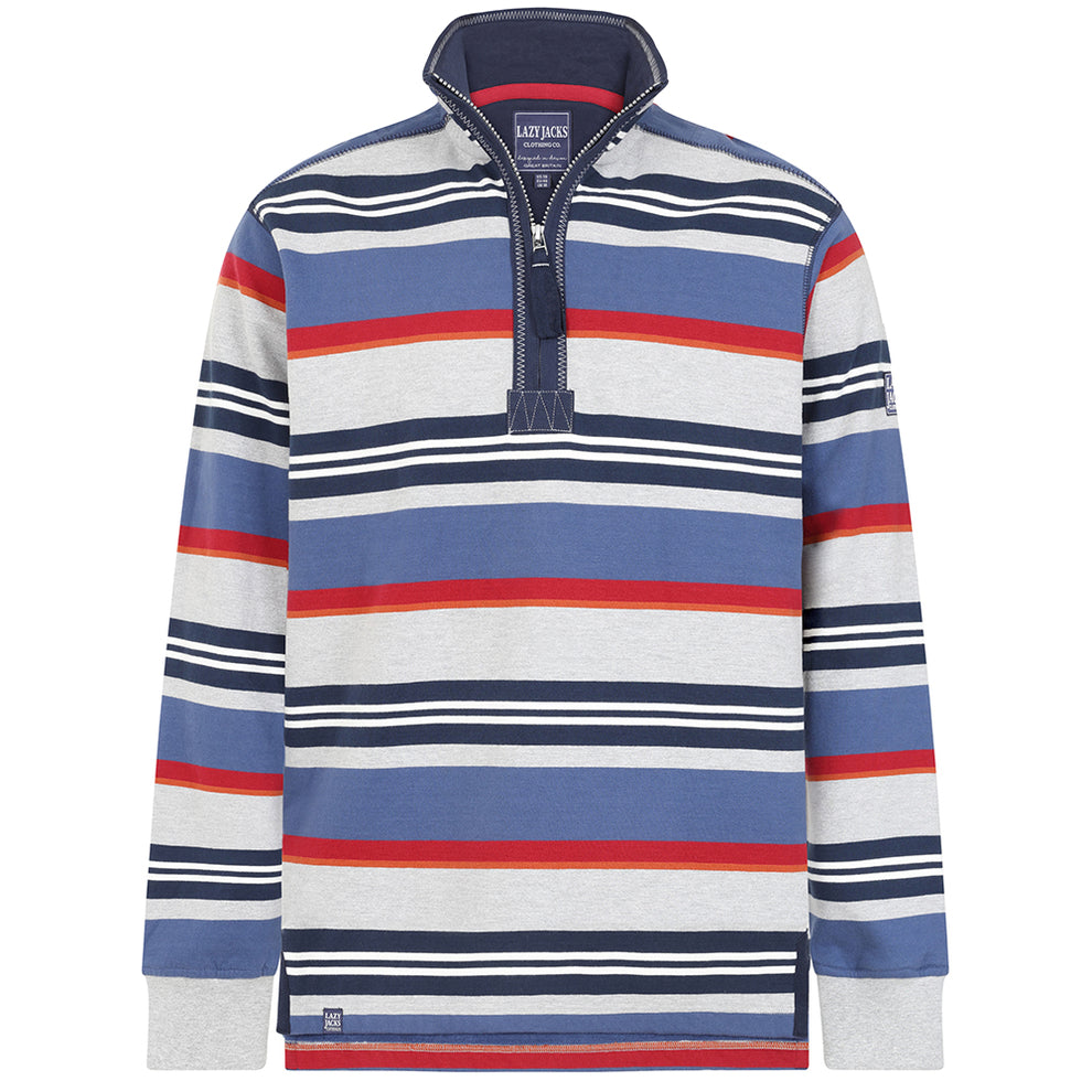 Lazy Jacks Men's Stripe Quarter Zip Sweatshirt - Grey Marle