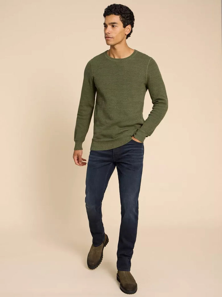 White Stuff Attadale Crew Neck Jumper in Khaki Green