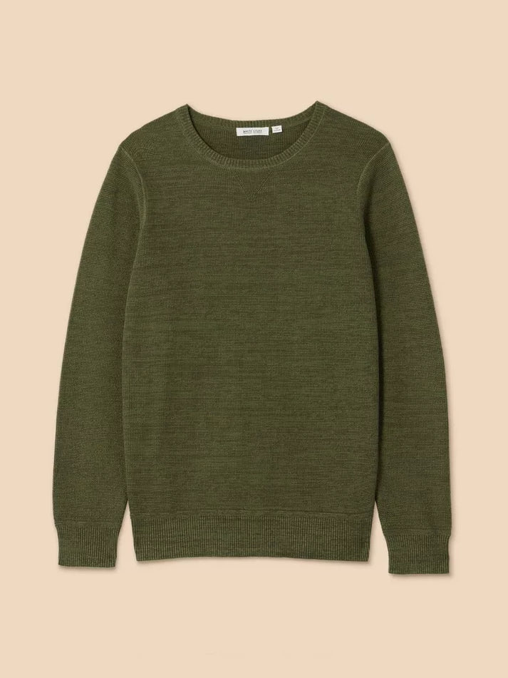 White Stuff Attadale Crew Neck Jumper in Khaki Green