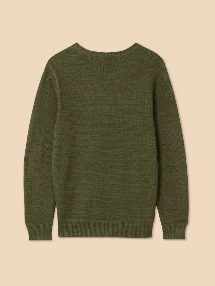 White Stuff Attadale Crew Neck Jumper in Khaki Green