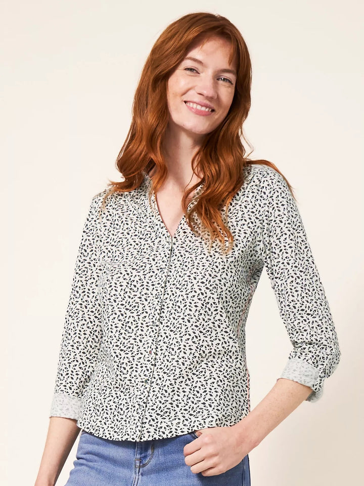 White Stuff Annie Jersey Print Shirt in Ivory Print