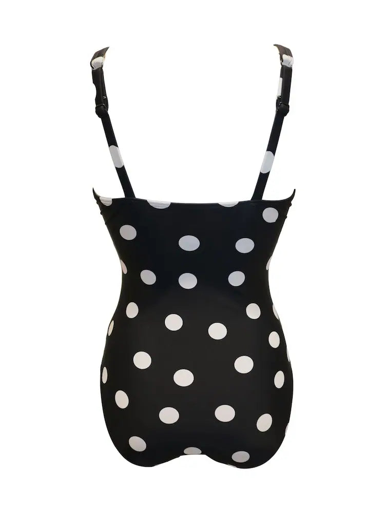 Pour Moi Free Spirit Twist Front Tummy Control Swimsuit - Black Spot