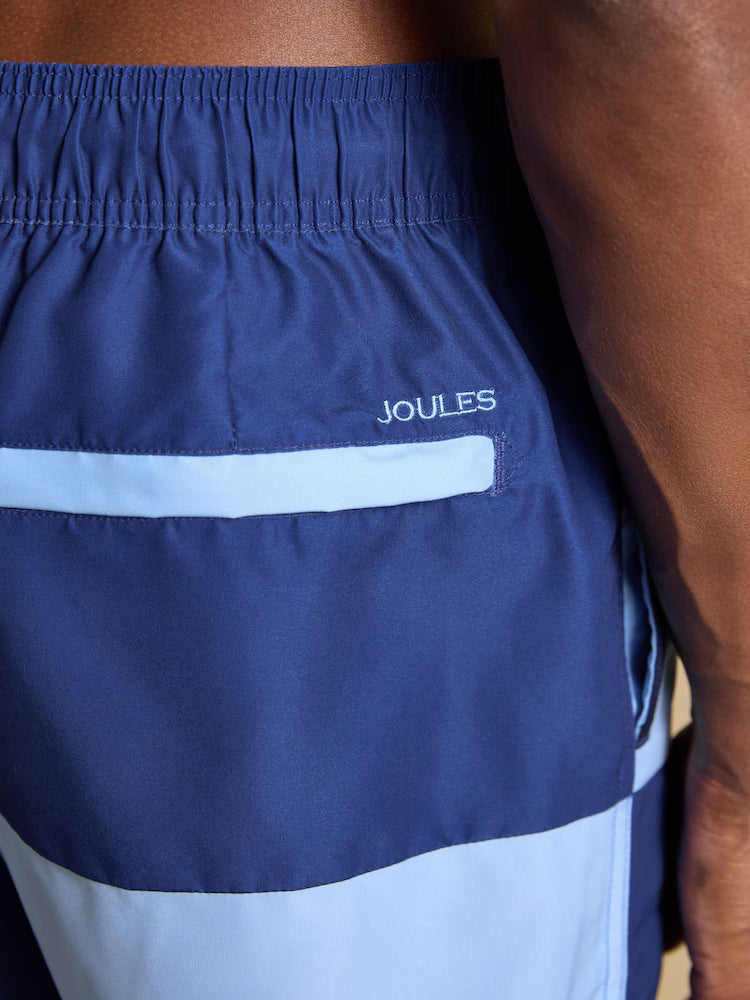 Joules Overton Multi Rugby Style Swim Shorts in Blue and Navy