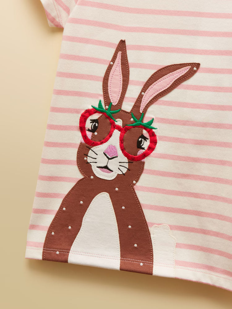 Joules Girls' Astra Pink Bunny Applique Cotton T-Shirt