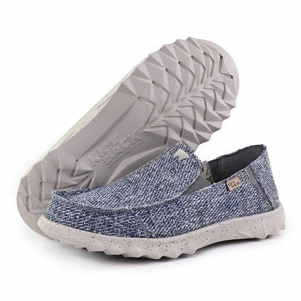 Kick Back Couch Classic Woven Canvas Blue Grey
