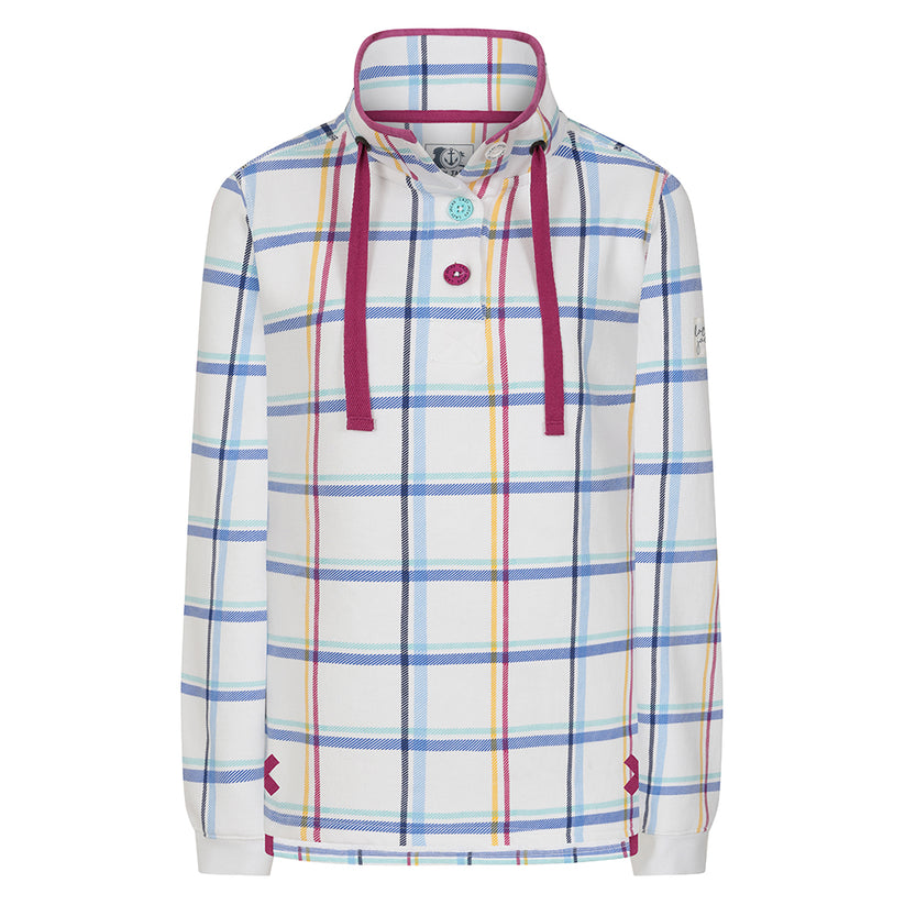 Lazy Jacks Plaid Button Neck Sweatshirt in Watercolours