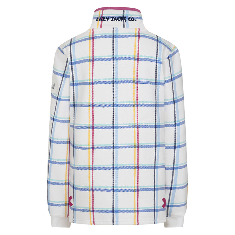 Lazy Jacks Plaid Button Neck Sweatshirt in Watercolours