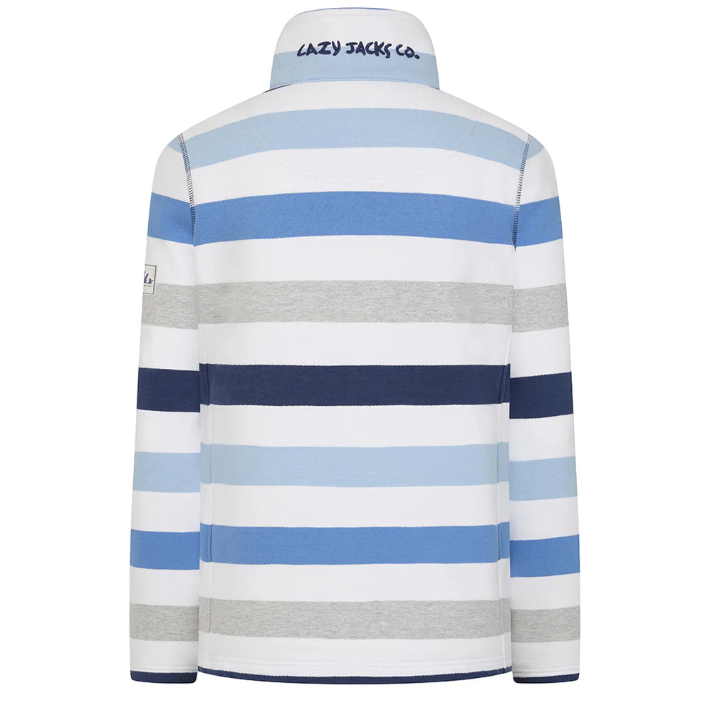 Lazy Jacks Striped Full Zip Sweatshirt in Blues