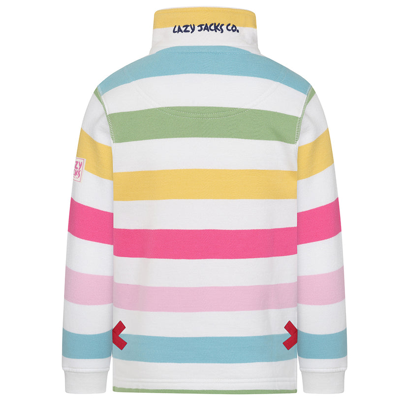 Lazy Jacks Girls Striped 1/4 Zip Sweatshirt in Brights