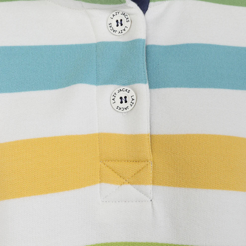 Lazy Jacks Striped Button Neck Sweatshirt in Greens