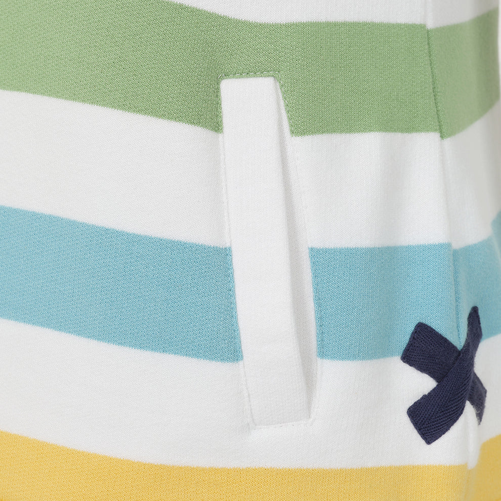 Lazy Jacks Striped Button Neck Sweatshirt in Greens