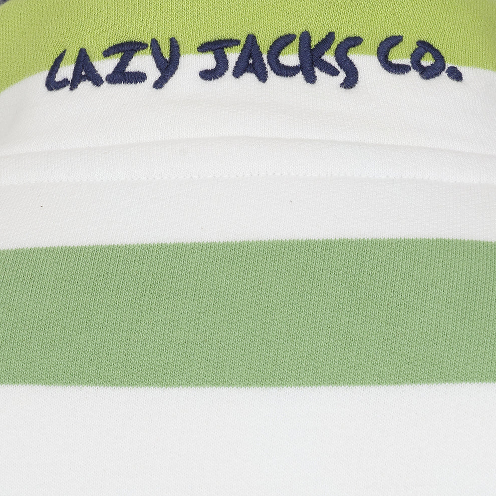 Lazy Jacks Striped Button Neck Sweatshirt in Greens